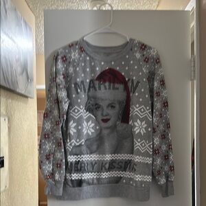 Marilyn Monroe Gray and Red Crew Neck Sweaters